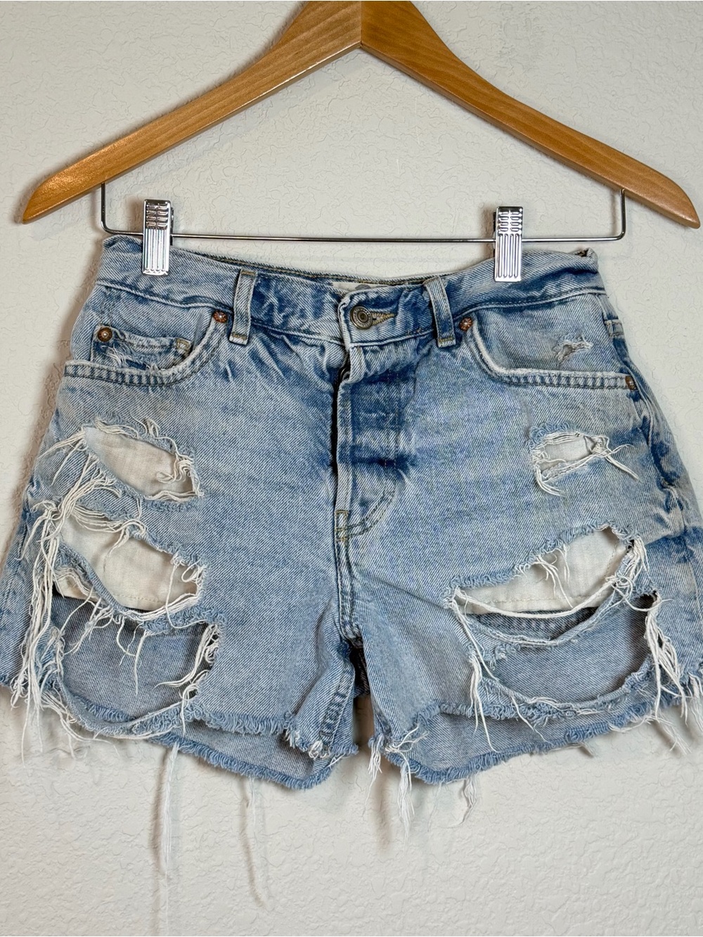 Free People Light Wash Distressed Denim Cutoff Shorts